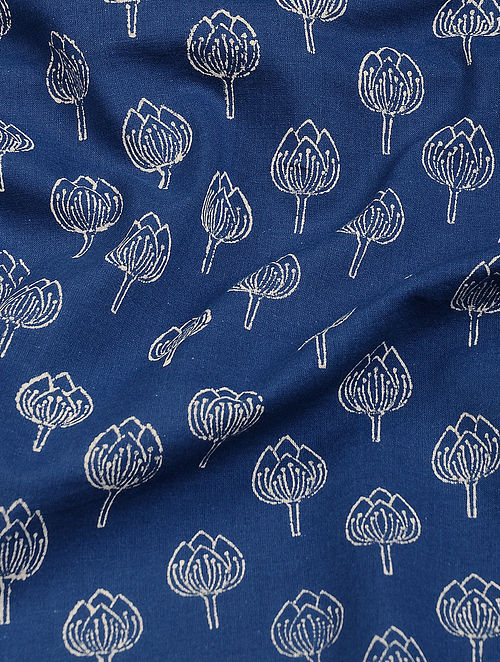 Siddhi Groups - Blue White Discharge printed Cotton Fabric - DISCHARGE PRINT